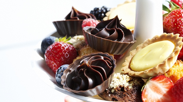 Fresh berries and chocolate dessert at Clarion Hotel