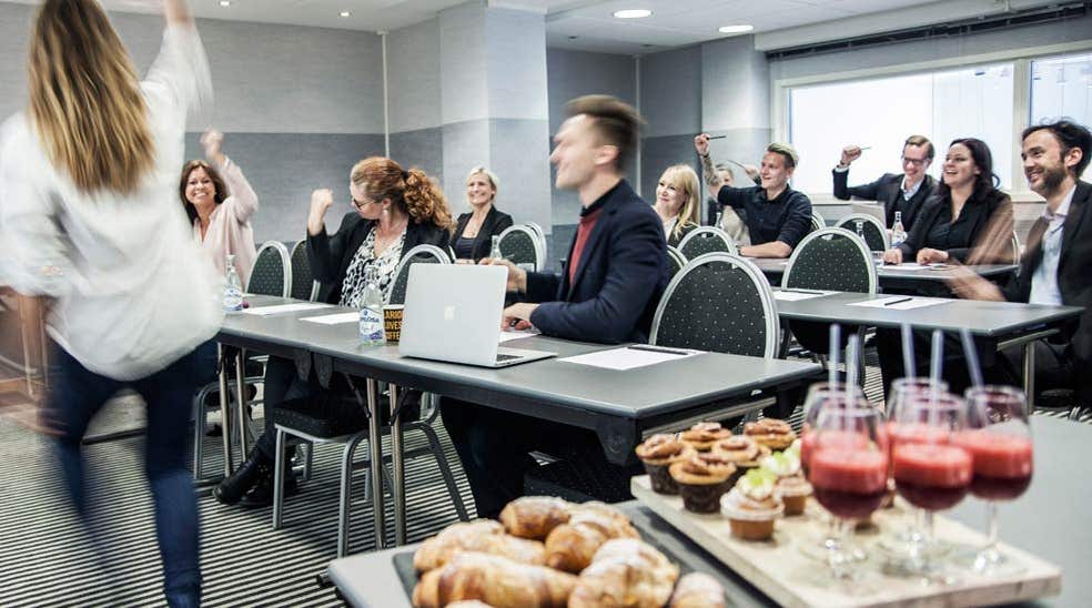 Large and modern conference room with delicious refreshments at Grand Hotel Helsingborg
