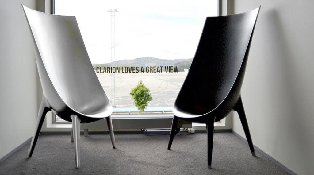 The interior design is characterised by several designer chairs at Bergen Airport Hotel in Bergen