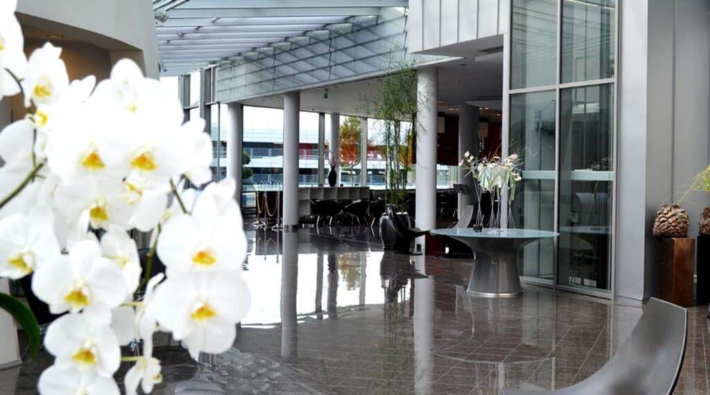 Fashionable and bright lobby at Bergen Airport Hotel in Bergen