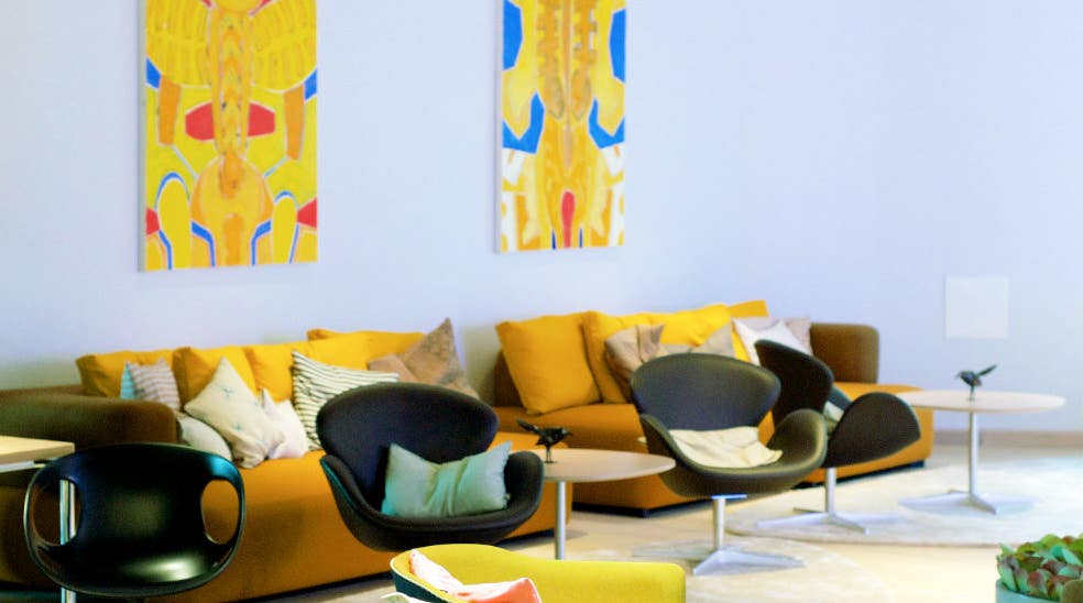 Colourful and well-furnished lobby at Energy Hotel in Stavanger