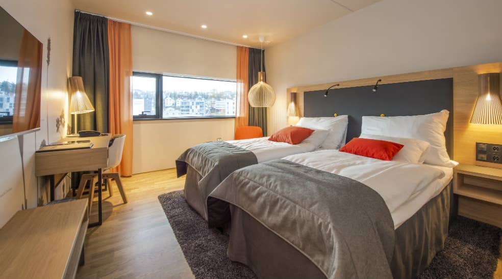 Twin hotel room with two single beds at The Edge Hotel in Tromso