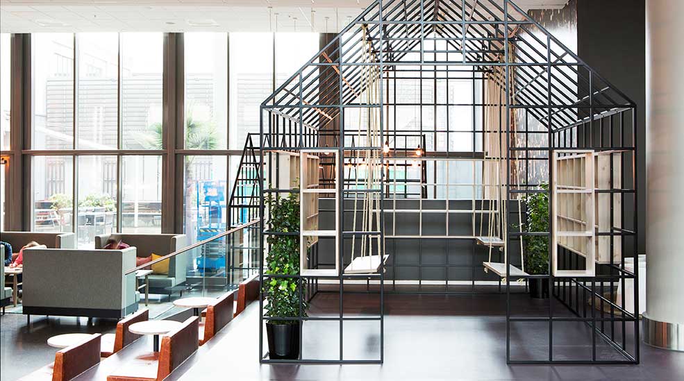 Lobby with swings and sofas at Comfort Hotel Union Brygge at Drammen in Norway