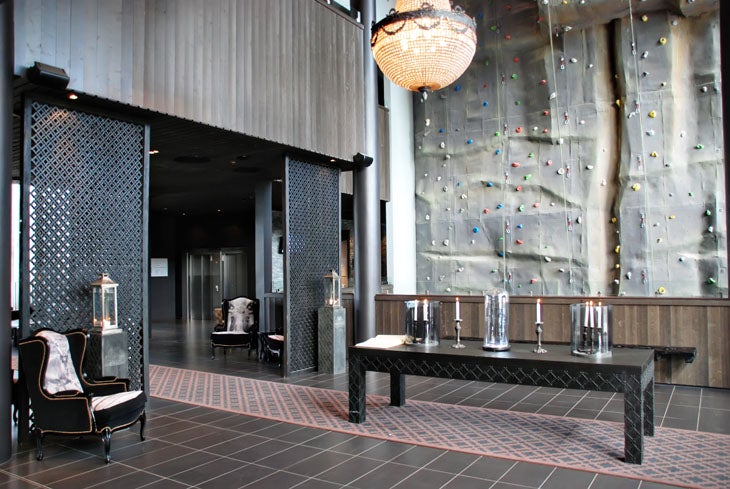 Try out the indoor climbing wall at Norrefjell Ski & Spa Hotel in Norrefjell