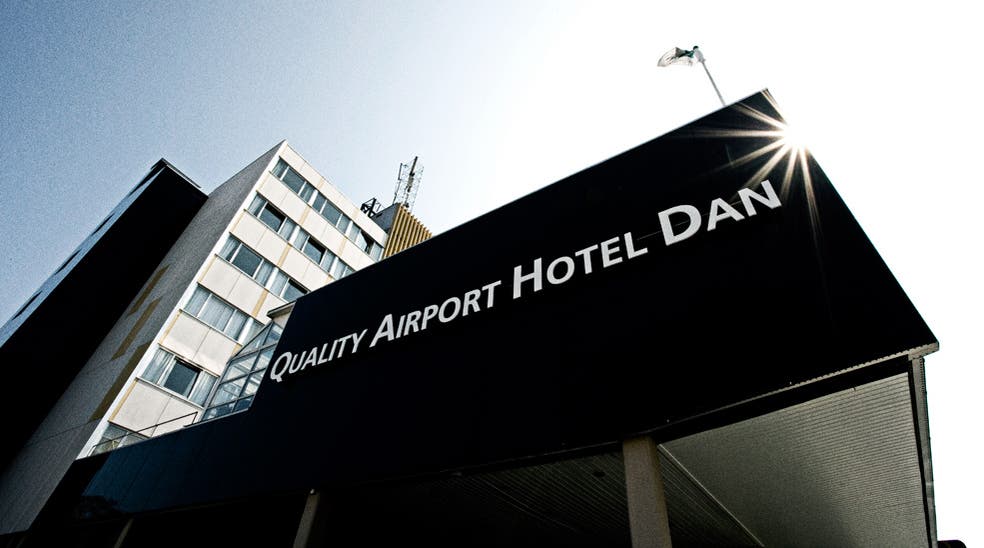 The entrance of the Quality Airport Dan Hotel in Copenhagen