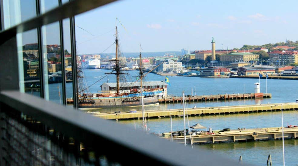 Enjoy the impressive view of the harbour to the east from the hotel suite at Quality Hotel 11 in Gothenburg