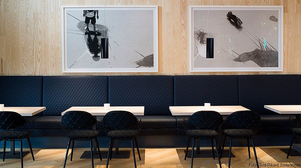 The sleek decor in the restaurant at Quality Hotel Friends in Solna