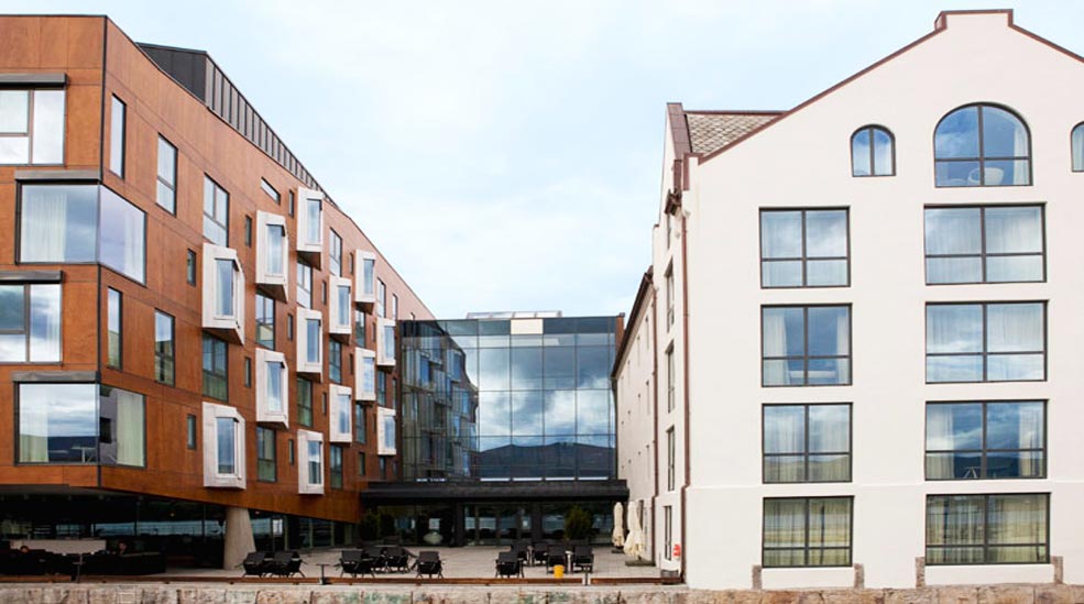 The facade overlooking the waterfront at the Quality Waterfront Hotel in Alesund